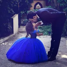 Ярко-синие платья с цветочным рисунком для девочек коллекция года, фатиновое платье с короткими рукавами расшитое бусинами, primera comunion, элегантное бальное платье, платье на день рождения подарок на заказ