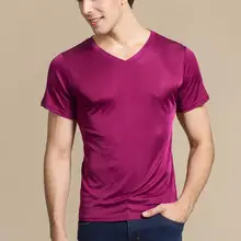 Мужская шелковая футболка с короткими рукавами, мужская Тонкая футболка из натурального шелка, трикотажный удобный дышащий жилет