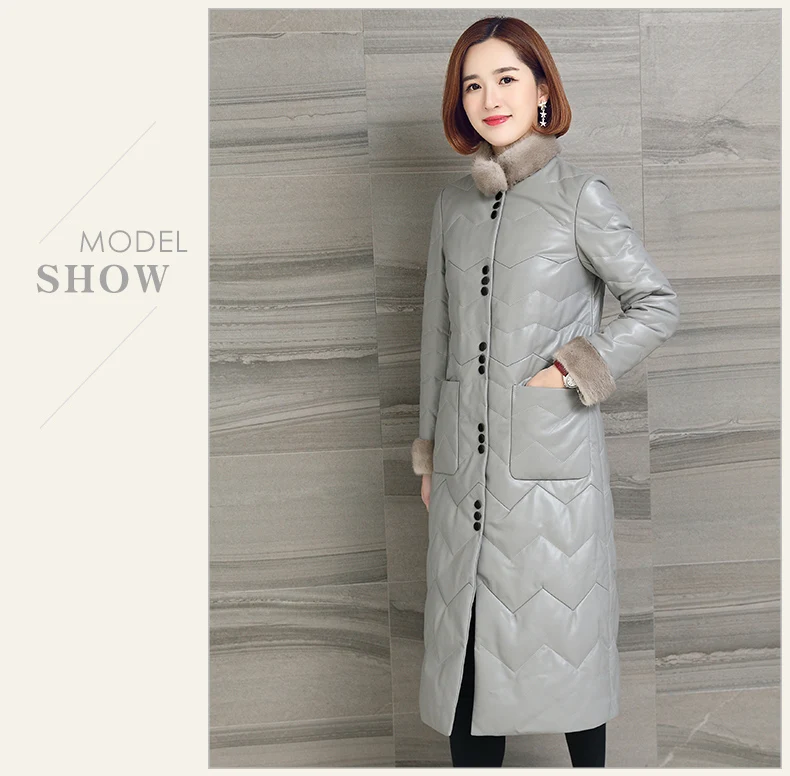 Женская куртка из натуральной кожи с воротником из меха норки, осенне-зимнее пальто, женская одежда, корейский тонкий пуховик из овечьей кожи ZT845