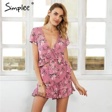 Женские раздельные комбинезоны Simplee с оборками, летний комбинезон на завязках с коротким топом и запахом снизу, пляжные короткие комбинезоны