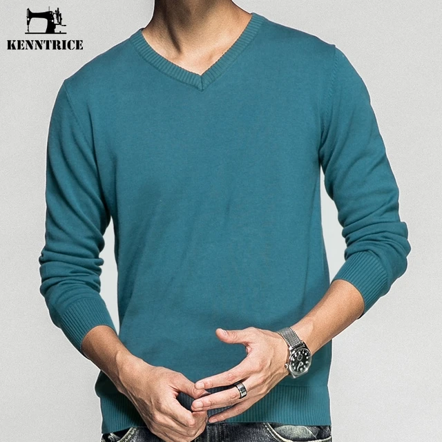 KENNTRICE Autumn Mens Pullover Sweaters V Neck Simple Fashion Vintage Cotton Men Sweaters Jumpers Spring Males Clothing