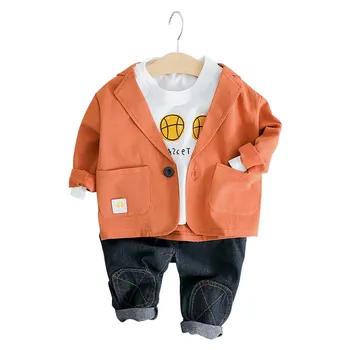 

2019 children's clothing spring and autumn new European and American casual boys suit jacket T-shirt long-sleeved trousers 3 sui