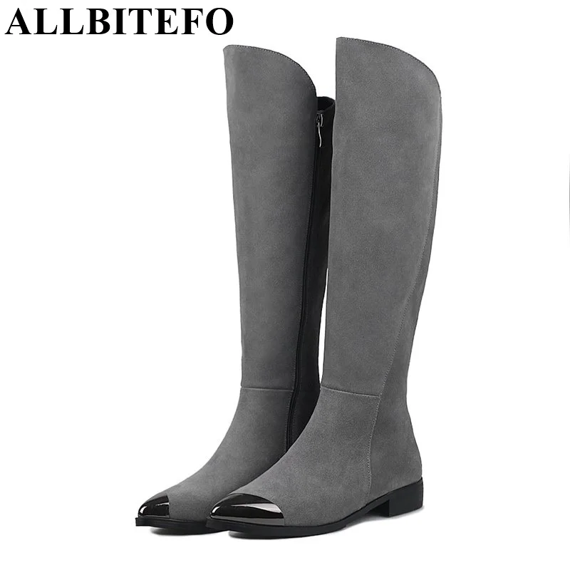

ALLBITEFO metal toe Genuine leather thick heel women boots fashion sexy low-heeled high quality winter snow boots mujer botas