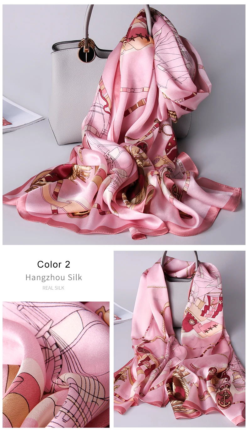 Натуральный шелковый шарф женский бренд Ханчжоу чистые шелковые шали и обертывания женский платок с принтом натуральные длинные шелковые шарфы