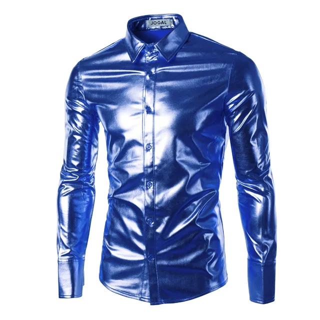 Night Club Wear Men&rsquo;s Elastic Shirts Slim Fit Fashion Stylish Shiny