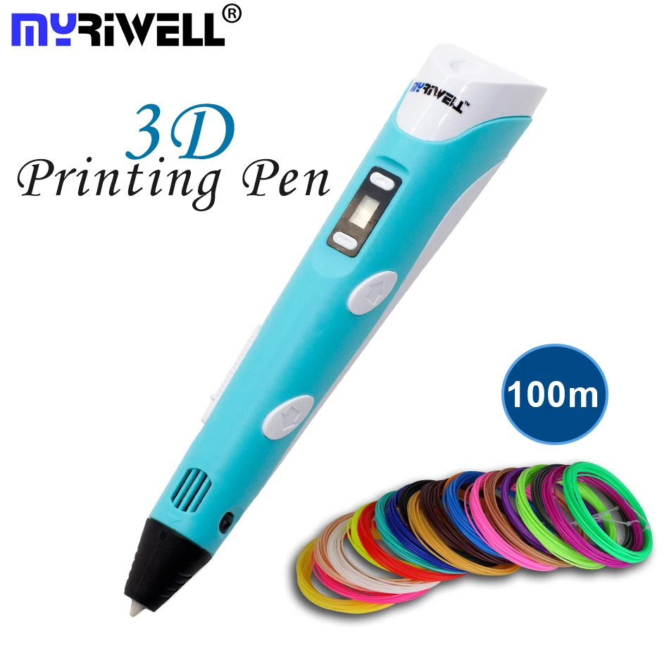 myriwell 3D Pen 100m filament ABS/PLA DIY 3D Printing Pen LED/LCD Screen 3D Drawing Pen Creative Toy Gift For Kids Design