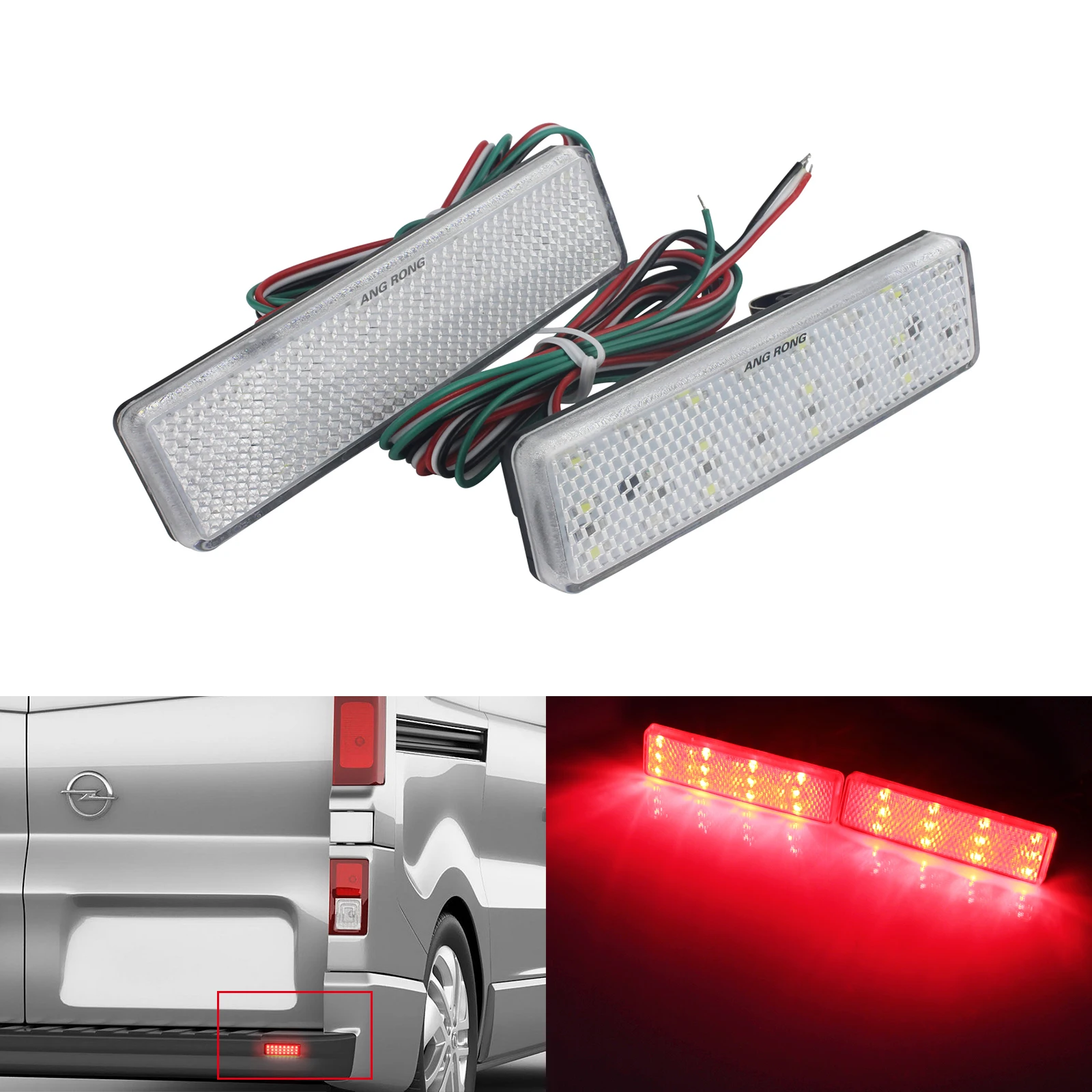 Angrong 2x Rear Bumper Reflector Led Brake Stop Light Black Lens For