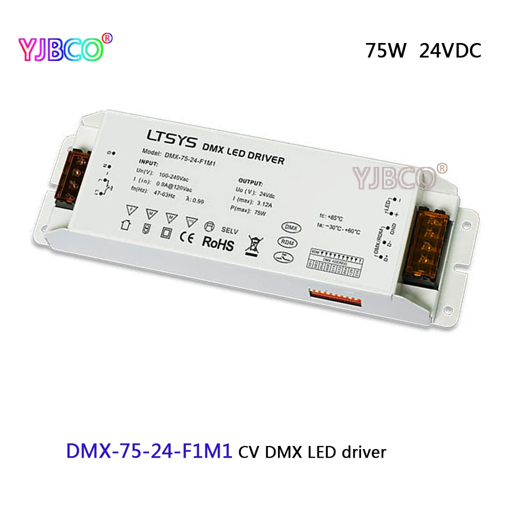 

LTECH led dimming intelligent driver;DMX-75-24-F1M1;AC100-240V input 24V/3.1A/75W DMX512/RDM output CV DMX LED driver