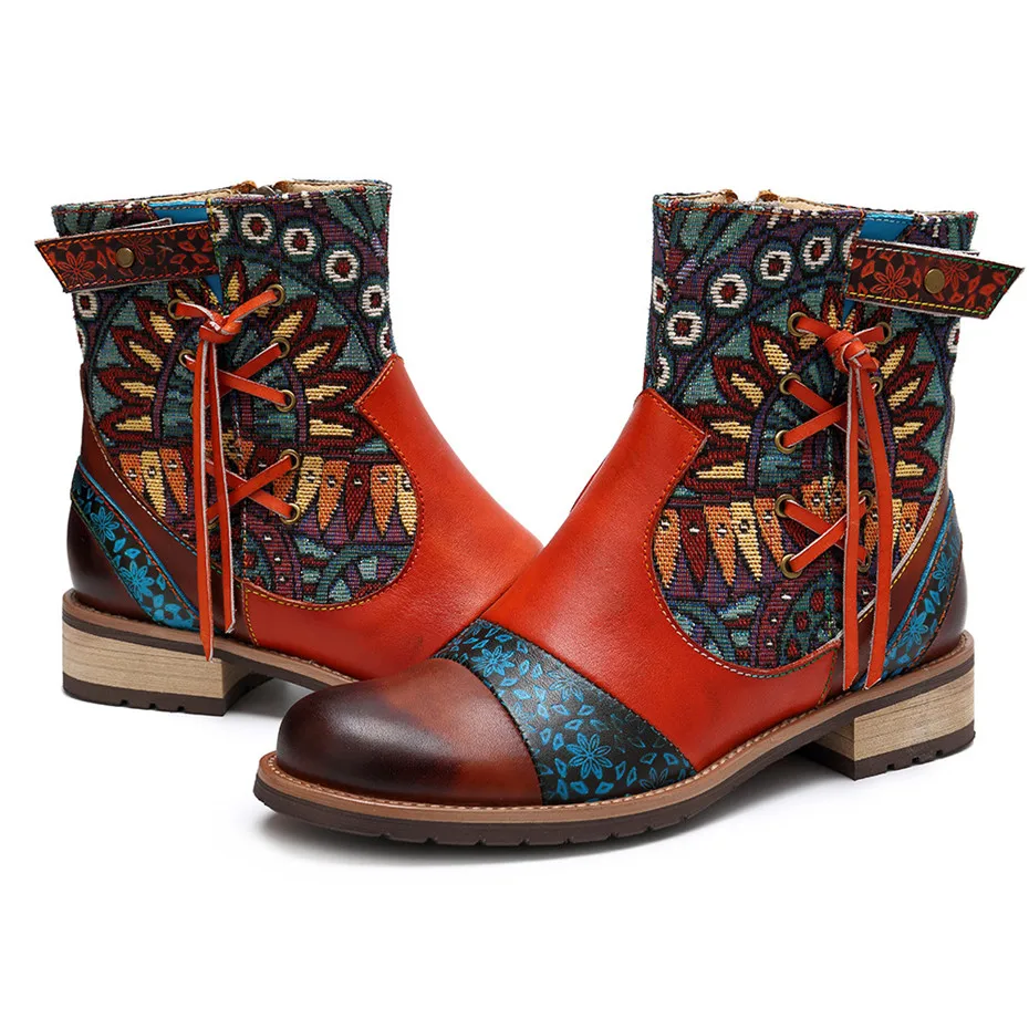 New Genuine Leather Women Westerm Boots Fashion Printed Ladies Ankle Boots Handmade Top Quality Women's Boots Cowboy Boots Boty (12)