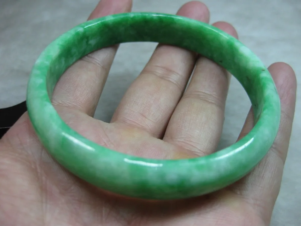 

Hot sale Free Shipping>>>>>NATURE BEAUTIFUL GREEN WHITE JADE JADEITE BRACELET BANGLE 60MM