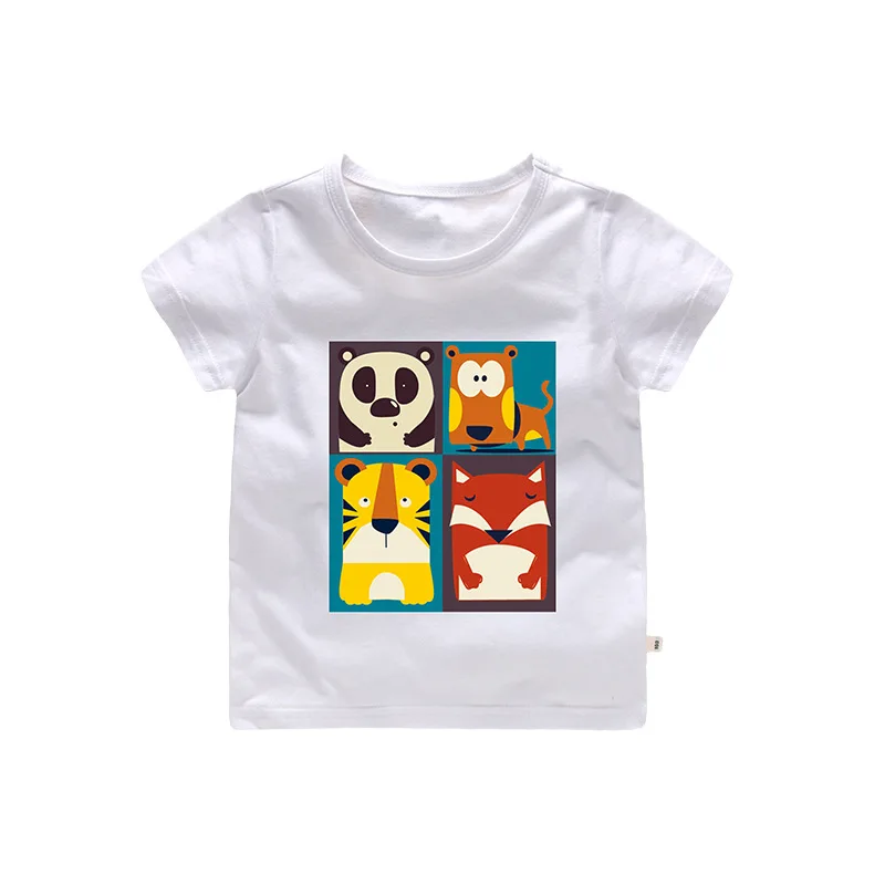 Детские футболки для девочек и мальчиков, футболка, лето, хлопок, принт мультяшных животных, топы, футболка, Одежда для новорожденных