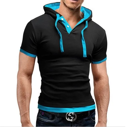 Men's T Shirt 2024 Summer Slim Fitness Hooded Short-Sleeved Tees Male Camisa Masculina Sportswer T-Shirt Slim Tshirt Homme 3XL 5