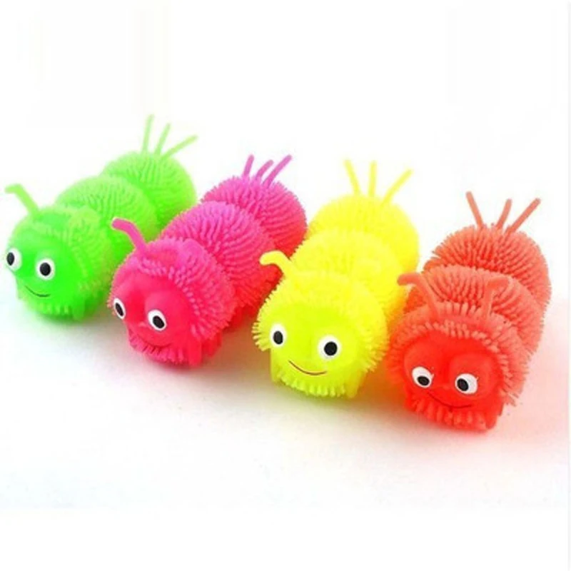 

LED Flash New Exotic Fun Decompression Toy Glowing Hair Ball Luminous Three-section Caterpillar Vent Flashing Plush Ball Childre