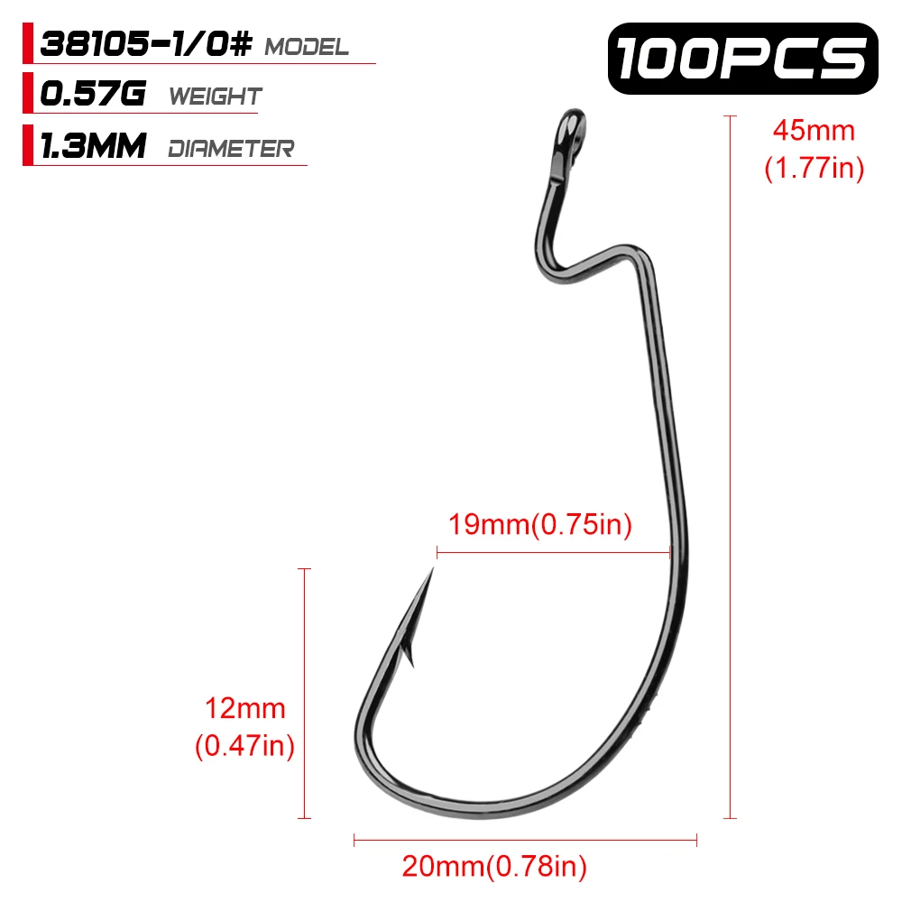 100 шт./лот рыболовный крючок 38105 рыболовный крючок 1/0#-2/0-3/0-4/0-5/0 крючок черный цвет джиг большой крючок джиг Крючки - Цвет: Worm Hook 1