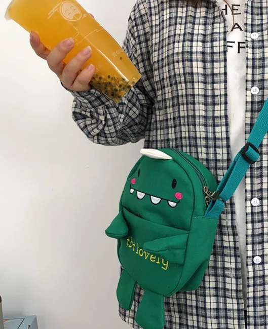 Детская забавная холщовая зеленая маленькая сумка с монстрами, японская мягкая Студенческая сумка на одно плечо в стиле Харадзюку, женская сумка-мессенджер