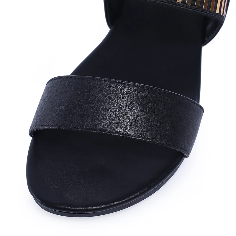 Женские кожаные босоножки Meotina, летние сандалии из натуральной кожи, на низком каблуке, с металлическим украшением, открытым носком и ремешком с пряжкой, большие размеры 3-12