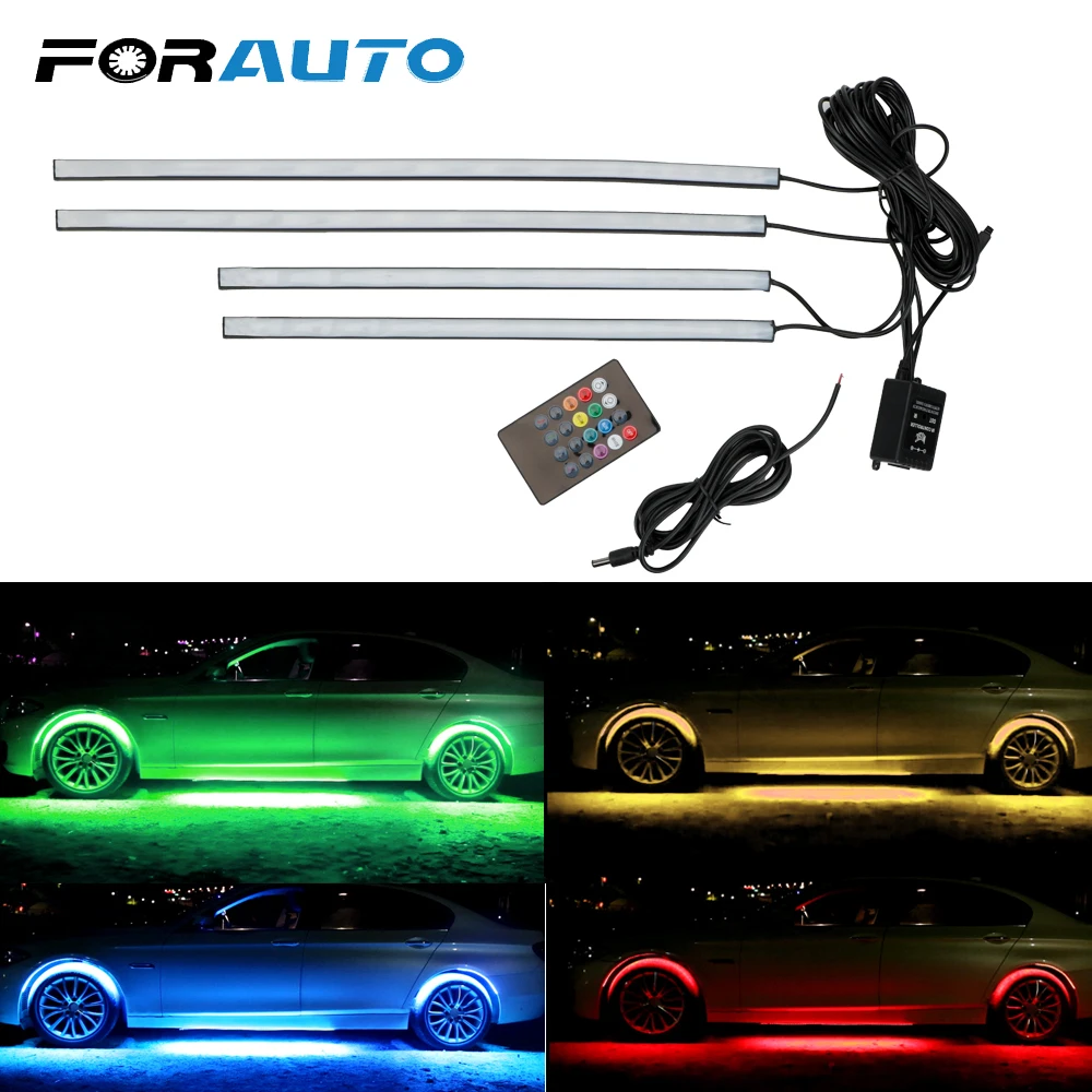 

FORAUTO 4x 8 Colors Music Active Sound Control Auto LED Strip Neon Light Underbody Decorative Light Car Bottom Atmosphere Lamp