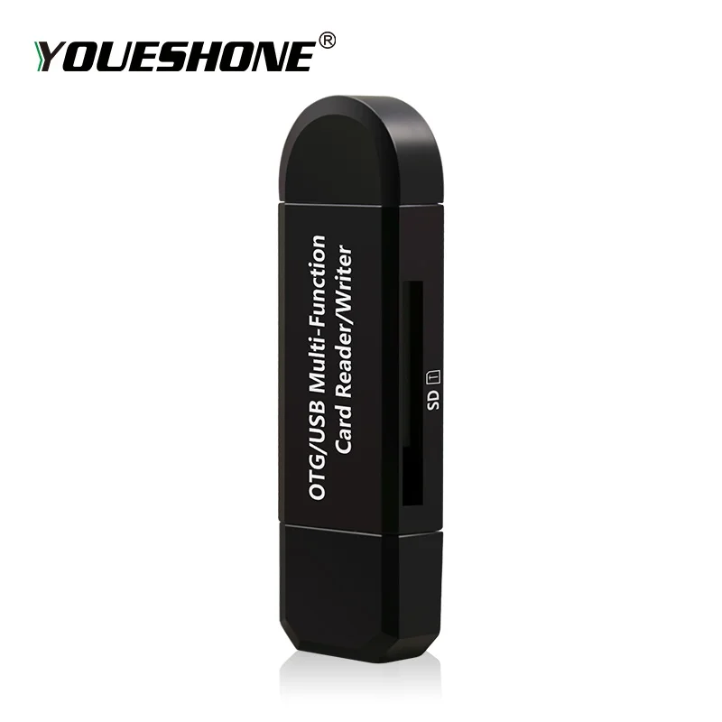 2 In 1 USB OTG Card Reader Flash Drive High-speed USB2.0 Universal OTG TF/SD Card for Android phone Computer Extension Headers - Цвет: Черный