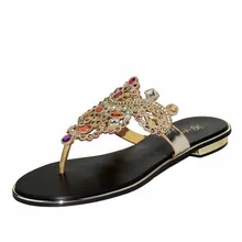 plus size 34-44 hot 2016 luxury women sandals flat rhinestone slippers flat flip flops fashion ladies crtystal sandalias shoes