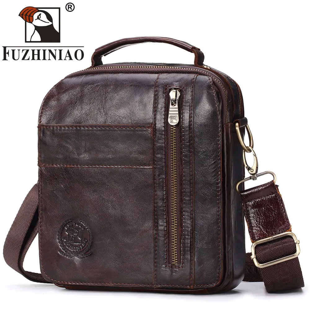 

FUZHINIAO Male Messenger Bag Black Coffee Small Shoulder Bags for Men Genuine Leather Crossbody Tote Famous Brand bolsa maleta