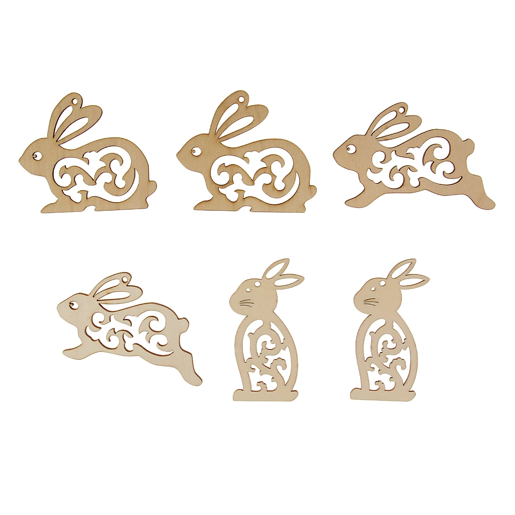 20pcs Unfinished Wood Hollow Rabbit Shape Wooden Embellishments for Kids Crafts DIY Gift Tags