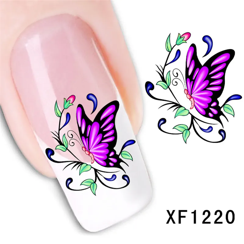Бабочка Дизайн переводные наклейки для ногтей переводные наклейки для женщин и девушек инструменты для маникюра обертывания ногтей наклейки XF1220