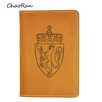 

Engraved The national emblem of Norway Passport Cover Real Leather Passport Wallet Functional Card Holders Travel Cover