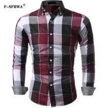 F-SFRWA бренд новое платье с длинным рукавом Для мужчин рубашки в клетку мужской Повседневное модные мужские рубашки облегающая в клетку рубашка Размер XXXL