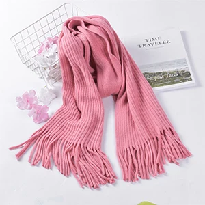 Зимний теплый вертикальный полосатый шарф женский Вязание шерстяное любовное шарфы-накидки черный/красный/зеленый/розовый/желтый 11 цветов унисекс шарф - Цвет: Pink