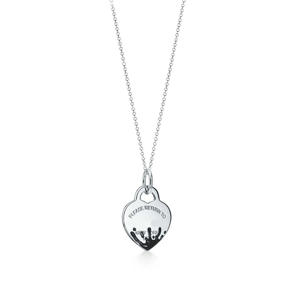 

New TF100%925 sterling silver fashion blue heart TF tag logo ms spray enamel pendant necklace DIY gift women neklaces jewelry