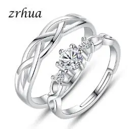 ZRHUA 925 Серебряное кольцо с радужным опалом, модное CZ свадебное ювелирное изделие, выгравированное 925, для мужчин и женщин, обручальное кольцо, кольцо для пары Anillos - Цвет основного камня: ring set