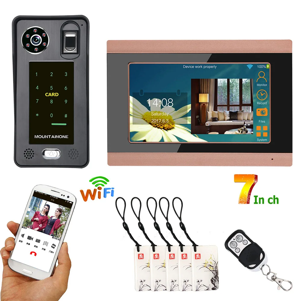 wifi video door phone 7inch Wired Wifi Wifi Fingerprint IC Card  Video Door Phone Doorbell Intercom System with Door Access Control System wireless audio intercom Door Intercom Systems