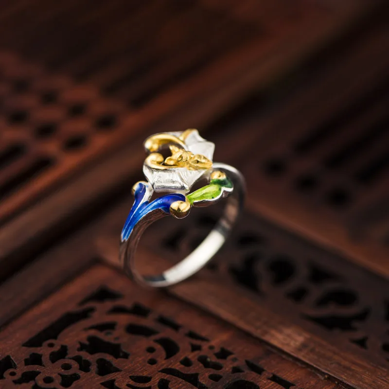 

925 silver Cloisonne ring new enamel craft ethnic style, bat ring