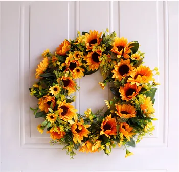 

20 inch Summe simulation sunflower Garland Welcome Front Door Wreath Home decorations Housewarming Festival celebration Gifts