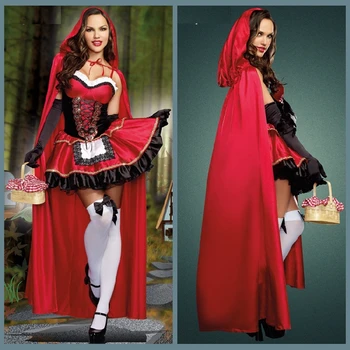 

Fairy Tale Once Upon a Time Princess Snow White Red Hat Ruby Cosplay Costume Cloak Dress for Women Halloween