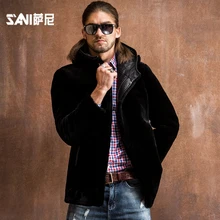 2017 Natural Shearling winter fur male casual outerwear sheepskin wool genuine leather clothing male leather Hooded Fur jacket