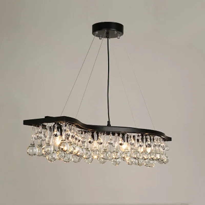 

Z American Style Crystal Ball Chandelier Rectangular Wave Design Iron Restaurant Lamps Kitchen Lights Modern Lighting Fixture