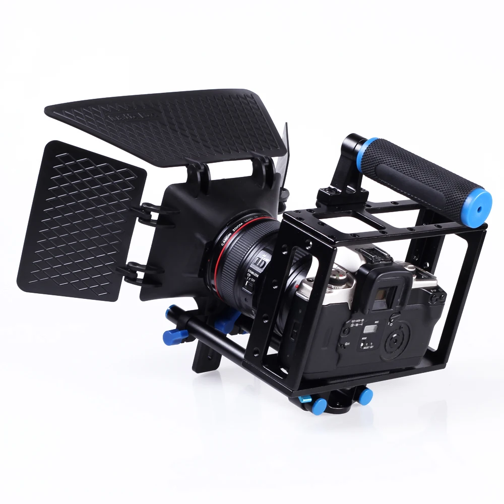 Video Camera Cage Rig with Handle Grip+Matte Box for DSLR Camcorder 5D