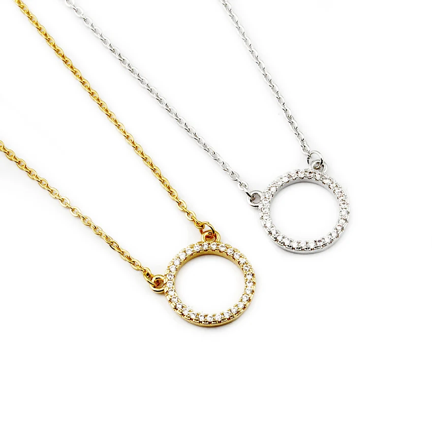 

Crystal Eternity Karma Circle Pendant Necklace Micro Pave Cubic Zirconia Simple Round Shaped Chain Necklace Women Choker Jewelry