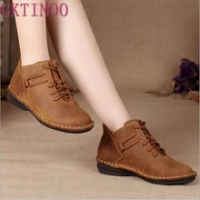 New 2017 Women Genuine Leather Shoes Vintage Casual Shoes Women Fashion Ankle Boots Flat Heel Motorcycle Boots Shoes For Woman