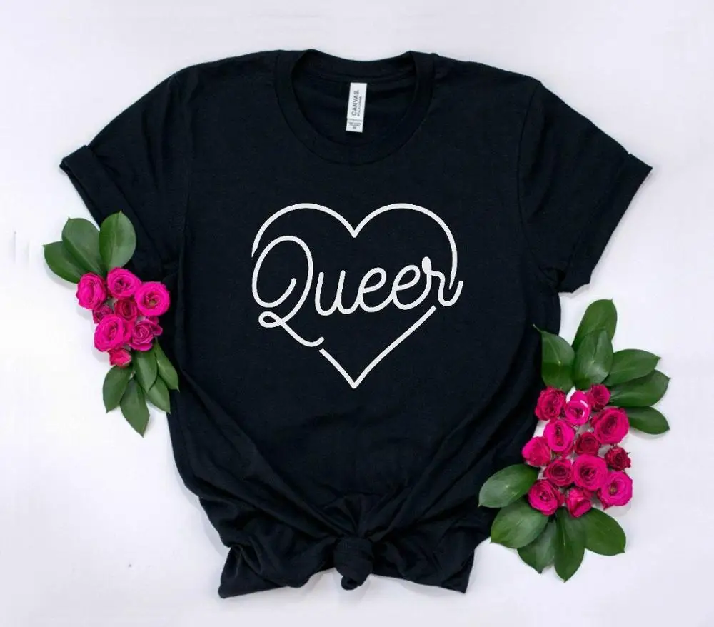 Женская футболка с принтом сердца Queer повседневная хлопковая хипстерская