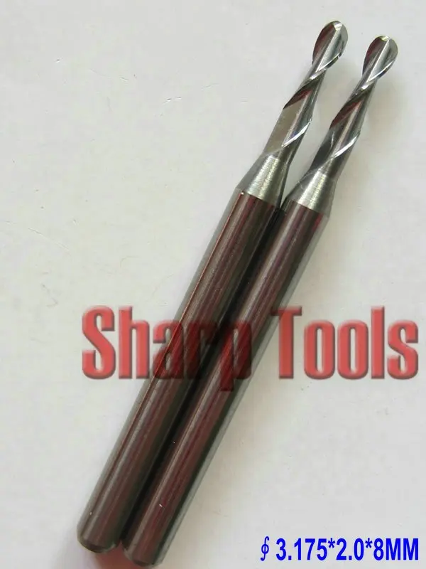 

Wholesale 10 pcs 3.175*2.0*8MM Two Flutes Ball Nose End Mill, Carbide Engraving Bits, CNC Milling Cutters, 3D Relief on Wood,PVC