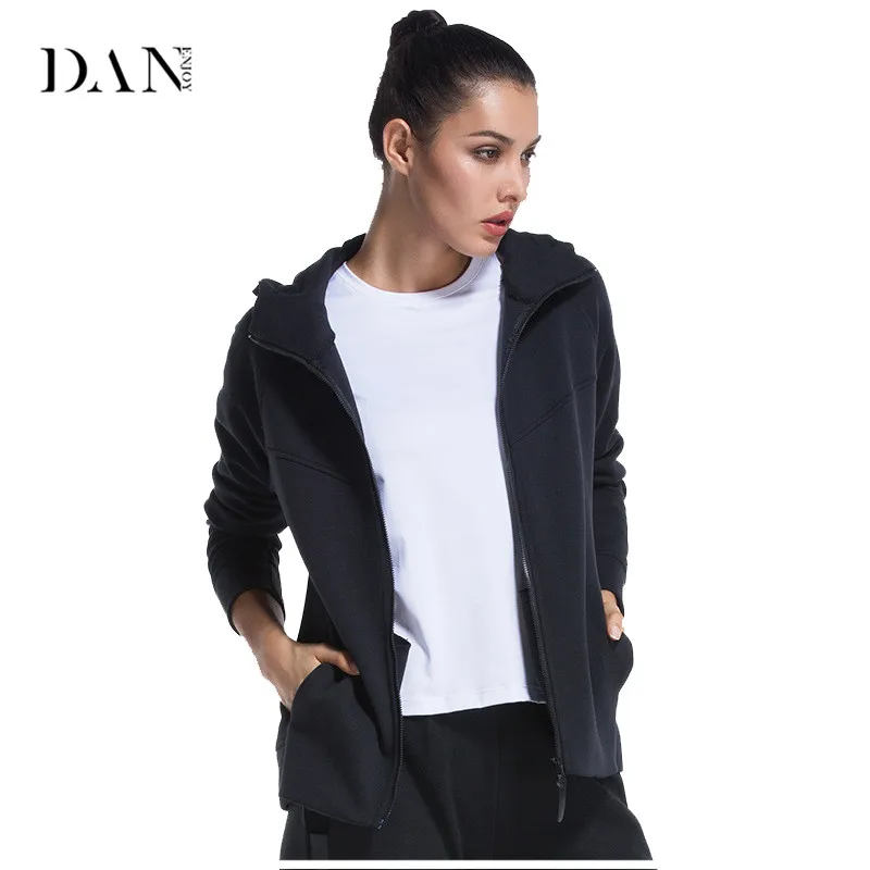 DANENJOY Autumn Women Yoga Jacket Hooded Zipper Sportswear Thumb Hole