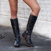 Zapatos mujer/обувь женские зимние сапоги до колена из искусственной кожи винтажные сапоги для верховой езды на платформе и низком каблуке с пряжкой chaussures femme