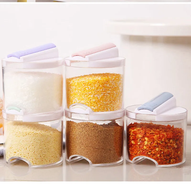 

New 5pcs Creative Transparent Stackable Seasoning Cans Kitchen Spice Rack Condiment Bottles Pepper Shakers Box Kitchen Tool