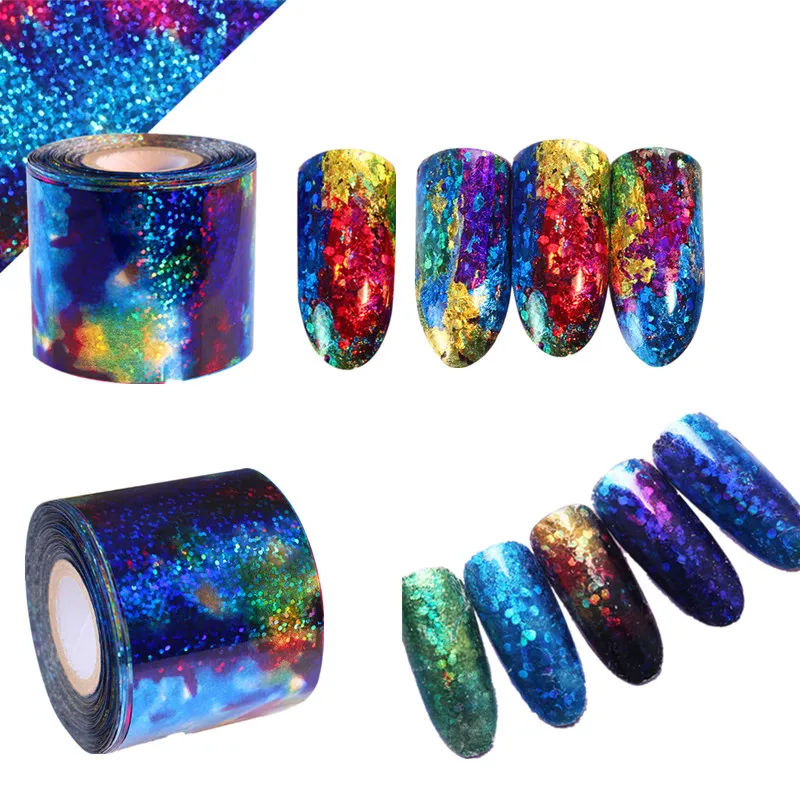 

New Women Girls 1M Gradient Starry Nail Foil Blue Paper Decals Decor Nail Art Stickers