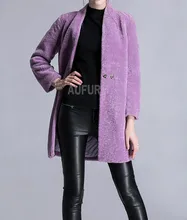 Women Long Real Lamb Fur Coat Casual Style Soft and Warm in Winter Button Decorated Solid Color with Pockets AU00540