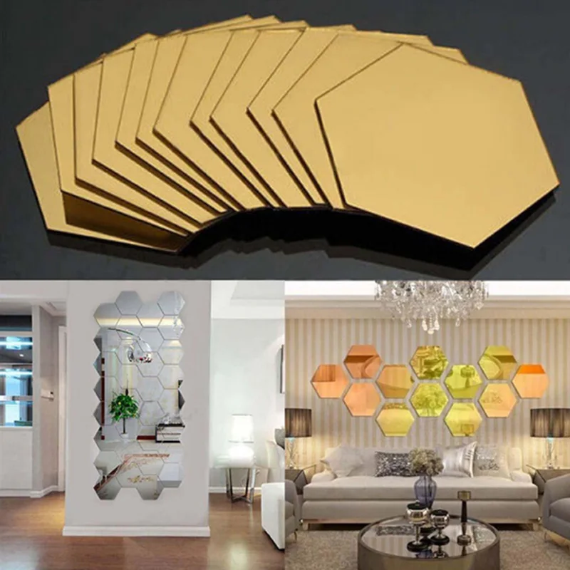 

12pcs Hexagon Cellular Acrylic Mirror Wall Stickers Diy Art Decor Stickers Home Decor Living Room Mirrored Decorative Sticker