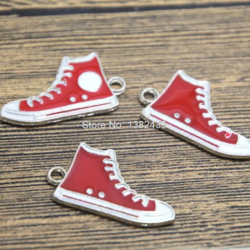 8pcs Red Enameled Charms Antique Silver Sneaker Charm pendant 31x17mm