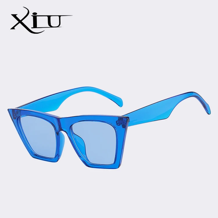 XIU фирменный дизайн кошачьи глаза женские солнцезащитные очки винтажные Ретро Модные очки для женщин летний Стиль Oculos Gafas De Sol UV400 - Цвет линз: Blue w blue